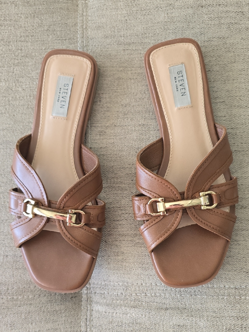 STEVEN Brown Slides with Gold Horsebit Accent SZ 9